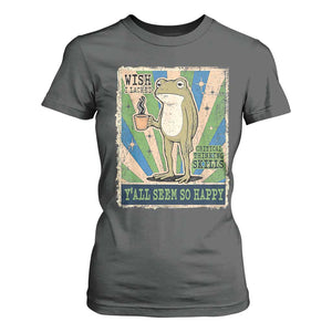 Vintage Frog Drinking Coffee Sarcastic Meme T Shirt For Women Wish I Lacked Critical Thinking Skills You All Seem So Happy