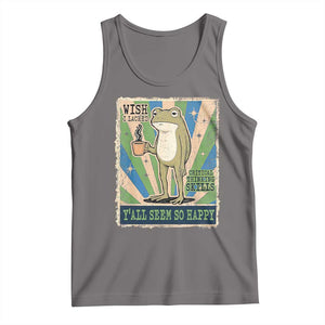 Vintage Frog Drinking Coffee Sarcastic Meme Tank Top Wish I Lacked Critical Thinking Skills You All Seem So Happy