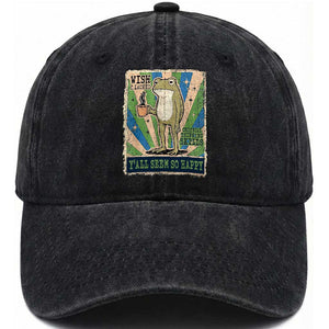 Vintage Frog Drinking Coffee Sarcastic Meme Washed Cotton Baseball Cap Wish I Lacked Critical Thinking Skills You All Seem So Happy