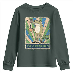 Vintage Frog Drinking Coffee Sarcastic Meme Youth Sweatshirt Wish I Lacked Critical Thinking Skills You All Seem So Happy