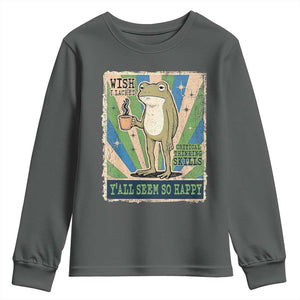 Vintage Frog Drinking Coffee Sarcastic Meme Youth Sweatshirt Wish I Lacked Critical Thinking Skills You All Seem So Happy