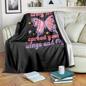 Retro Y2K Groovy Pink Butterfly Inspirational Throw Blanket Why Not Spread Your Wings And Fly Female Empowerment