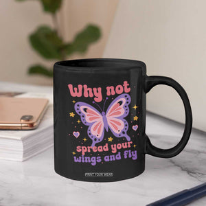 Retro Y2K Groovy Pink Butterfly Inspirational Coffee Mug Why Not Spread Your Wings And Fly Female Empowerment