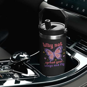 Retro Y2K Groovy Pink Butterfly Inspirational Flip Straw Tumbler Why Not Spread Your Wings And Fly Female Empowerment