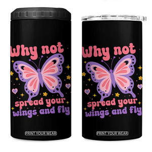 Retro Y2K Groovy Pink Butterfly Inspirational 4 in 1 Can Cooler Tumbler Why Not Spread Your Wings And Fly Female Empowerment