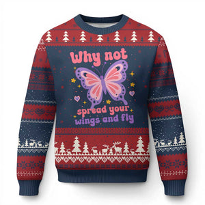 Retro Y2K Groovy Pink Butterfly Inspirational Ugly Christmas Sweater Why Not Spread Your Wings And Fly Female Empowerment