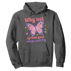 Retro Y2K Groovy Pink Butterfly Inspirational Hoodie Why Not Spread Your Wings And Fly Female Empowerment