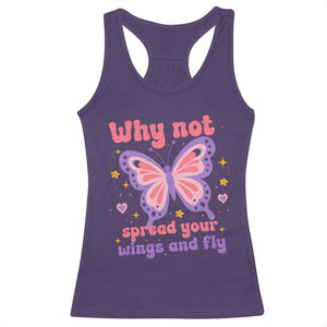 Retro Y2K Groovy Pink Butterfly Inspirational Racerback Tank Top Why Not Spread Your Wings And Fly Female Empowerment