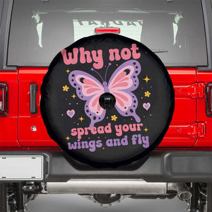 Retro Y2K Groovy Pink Butterfly Inspirational Spare Tire Cover Why Not Spread Your Wings And Fly Female Empowerment