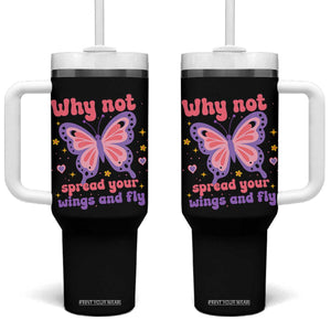 Retro Y2K Groovy Pink Butterfly Inspirational Tumbler With Handle Why Not Spread Your Wings And Fly Female Empowerment