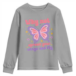 Retro Y2K Groovy Pink Butterfly Inspirational Youth Sweatshirt Why Not Spread Your Wings And Fly Female Empowerment