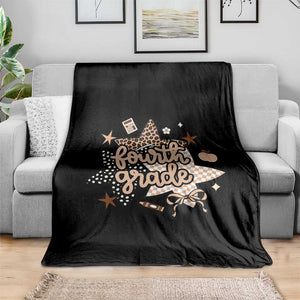 Fourth Grade Leopard Checkered Star Coquette Throw Blanket Cute 4th Grade Girl Back to School Gift