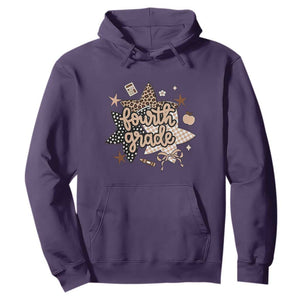 Fourth Grade Leopard Checkered Star Coquette Hoodie Cute 4th Grade Girl Back to School Gift