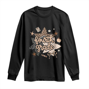 Fourth Grade Leopard Checkered Star Coquette Long Sleeve Shirt Cute 4th Grade Girl Back to School Gift