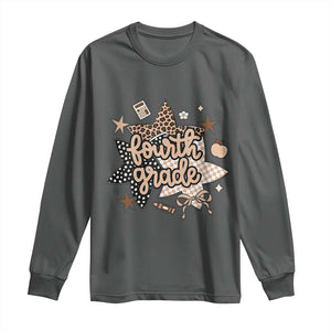 Fourth Grade Leopard Checkered Star Coquette Long Sleeve Shirt Cute 4th Grade Girl Back to School Gift