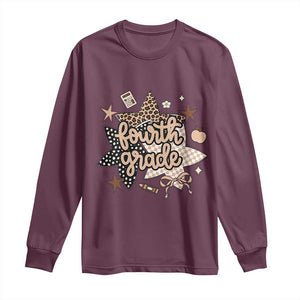 Fourth Grade Leopard Checkered Star Coquette Long Sleeve Shirt Cute 4th Grade Girl Back to School Gift