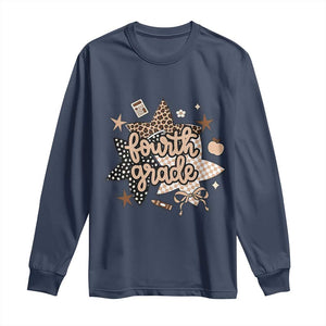 Fourth Grade Leopard Checkered Star Coquette Long Sleeve Shirt Cute 4th Grade Girl Back to School Gift