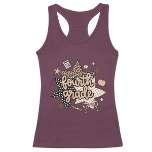 Fourth Grade Leopard Checkered Star Coquette Racerback Tank Top Cute 4th Grade Girl Back to School Gift