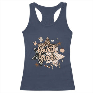 Fourth Grade Leopard Checkered Star Coquette Racerback Tank Top Cute 4th Grade Girl Back to School Gift