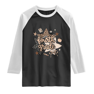 Fourth Grade Leopard Checkered Star Coquette Raglan Shirt Cute 4th Grade Girl Back to School Gift
