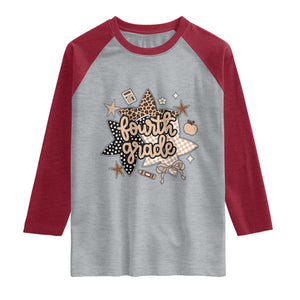 Fourth Grade Leopard Checkered Star Coquette Raglan Shirt Cute 4th Grade Girl Back to School Gift