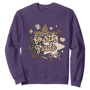Fourth Grade Leopard Checkered Star Coquette Sweatshirt Cute 4th Grade Girl Back to School Gift