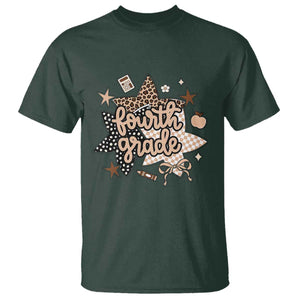 Fourth Grade Leopard Checkered Star Coquette T Shirt Cute 4th Grade Girl Back to School Gift