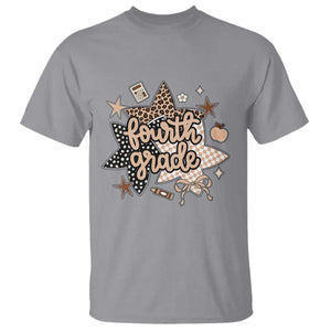 Fourth Grade Leopard Checkered Star Coquette T Shirt Cute 4th Grade Girl Back to School Gift