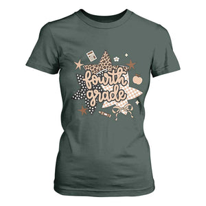 Fourth Grade Leopard Checkered Star Coquette T Shirt For Women Cute 4th Grade Girl Back to School Gift
