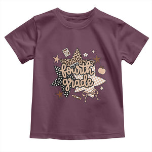 Fourth Grade Leopard Checkered Star Coquette Toddler T Shirt Cute 4th Grade Girl Back to School Gift