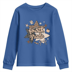 Fourth Grade Leopard Checkered Star Coquette Youth Sweatshirt Cute 4th Grade Girl Back to School Gift