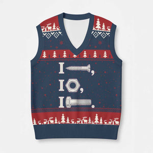 Funny Handyman Mechanic Adult Humor V-Neck Knit Sweater Vest I Screw I Nut I Bolt Rebus Hardware Innuendo Offensive Joke