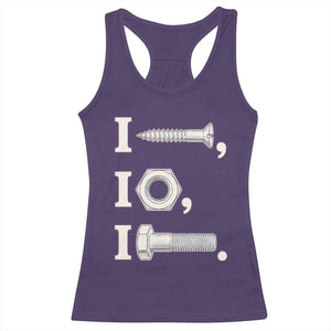 Funny Handyman Mechanic Adult Humor Racerback Tank Top I Screw I Nut I Bolt Rebus Hardware Innuendo Offensive Joke