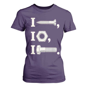 Funny Handyman Mechanic Adult Humor T Shirt For Women I Screw I Nut I Bolt Rebus Hardware Innuendo Offensive Joke