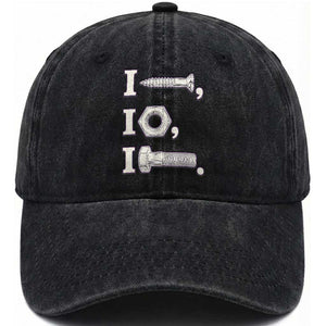 Funny Handyman Mechanic Adult Humor Washed Cotton Baseball Cap I Screw I Nut I Bolt Rebus Hardware Innuendo Offensive Joke