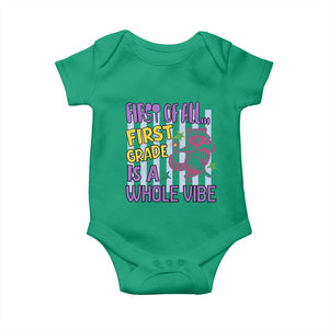 Cute Raccoon 1st Grade Student Teacher Preppy Style Baby Onesie First of All First Grade Is A Whole Vibe Back To School