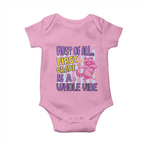 Cute Raccoon 1st Grade Student Teacher Preppy Style Baby Onesie First of All First Grade Is A Whole Vibe Back To School