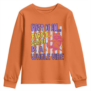 Cute Raccoon 1st Grade Student Teacher Preppy Style Youth Sweatshirt First of All First Grade Is A Whole Vibe Back To School