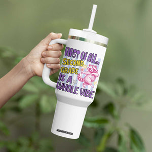 Cute Raccoon 2nd Grade Student Teacher Preppy Style Tumbler With Handle First of All Second Grade Is A Whole Vibe Back To School