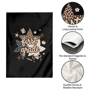First Grade Leopard Checkered Star Coquette Garden Flag Cute 1st Grade Girl Back to School Gift