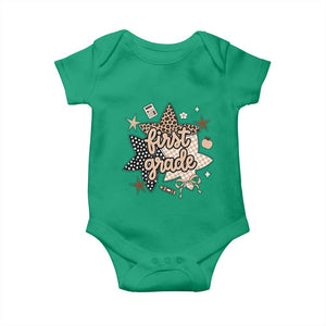 First Grade Leopard Checkered Star Coquette Baby Onesie Cute 1st Grade Girl Back to School Gift
