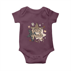 First Grade Leopard Checkered Star Coquette Baby Onesie Cute 1st Grade Girl Back to School Gift