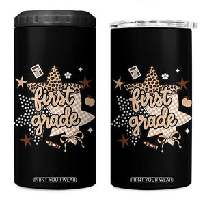 First Grade Leopard Checkered Star Coquette 4 in 1 Can Cooler Tumbler Cute 1st Grade Girl Back to School Gift