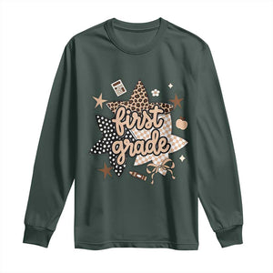 First Grade Leopard Checkered Star Coquette Long Sleeve Shirt Cute 1st Grade Girl Back to School Gift
