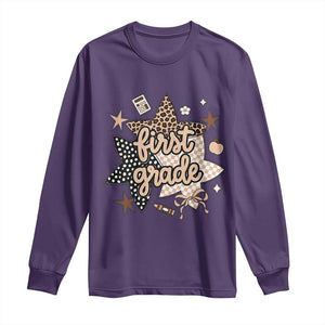 First Grade Leopard Checkered Star Coquette Long Sleeve Shirt Cute 1st Grade Girl Back to School Gift
