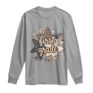 First Grade Leopard Checkered Star Coquette Long Sleeve Shirt Cute 1st Grade Girl Back to School Gift