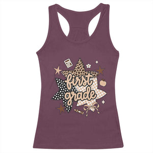 First Grade Leopard Checkered Star Coquette Racerback Tank Top Cute 1st Grade Girl Back to School Gift