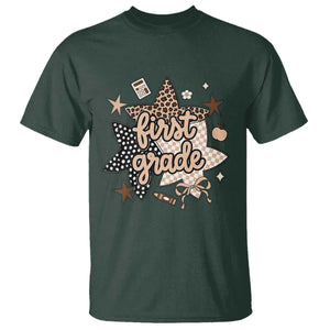 First Grade Leopard Checkered Star Coquette T Shirt Cute 1st Grade Girl Back to School Gift