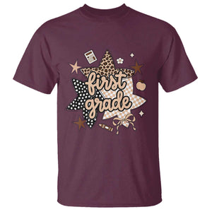 First Grade Leopard Checkered Star Coquette T Shirt Cute 1st Grade Girl Back to School Gift