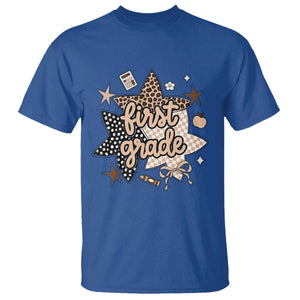 First Grade Leopard Checkered Star Coquette T Shirt Cute 1st Grade Girl Back to School Gift